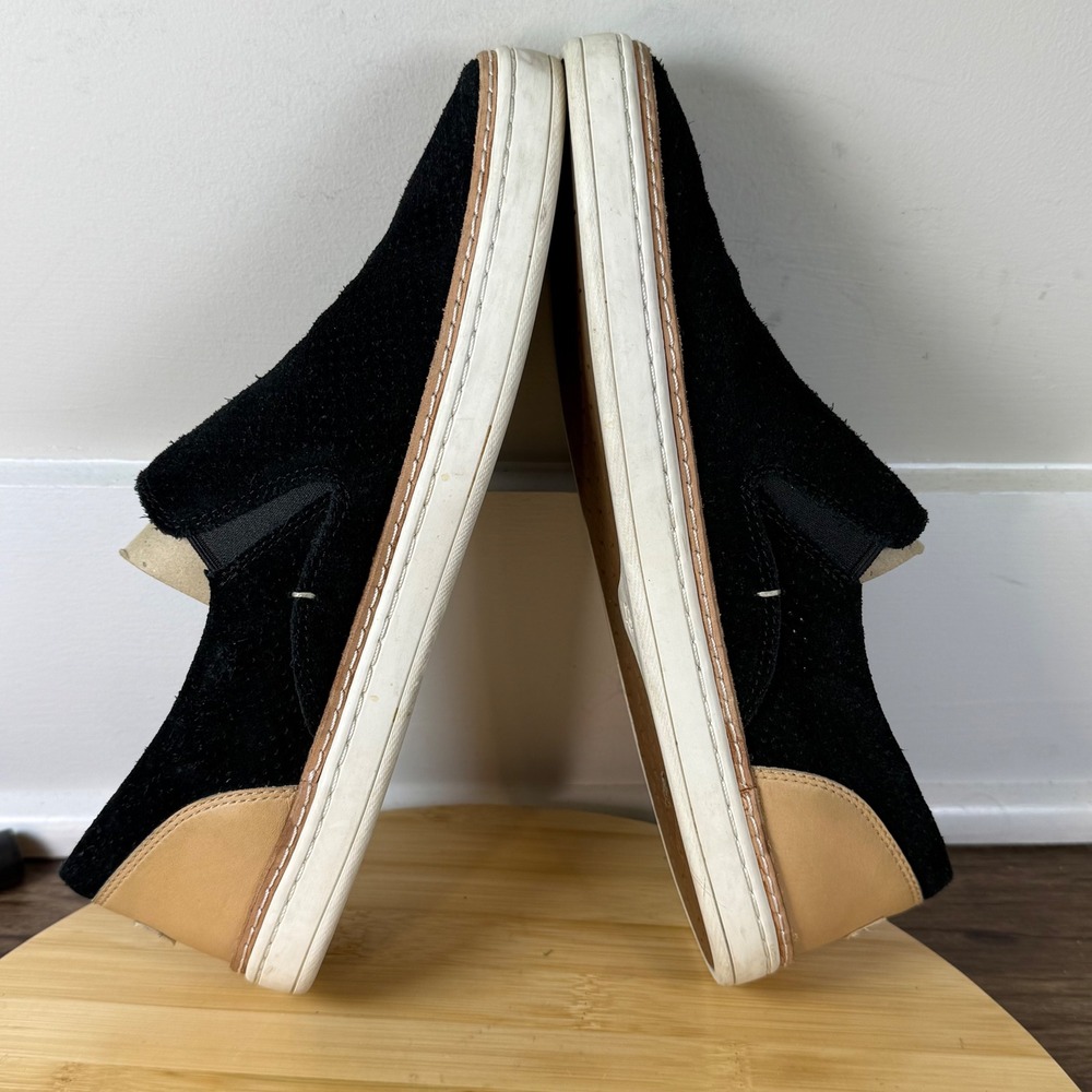 UGG Jass Slip On Sneakers Womens 8.5 Black Suede Tan Leather Good Condition - Picture 5 of 8